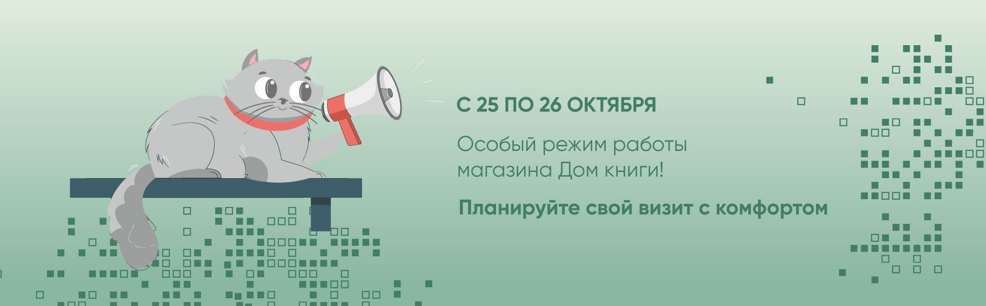 С 25 по 26 октября — особый режим работы магазина Дом книги! 