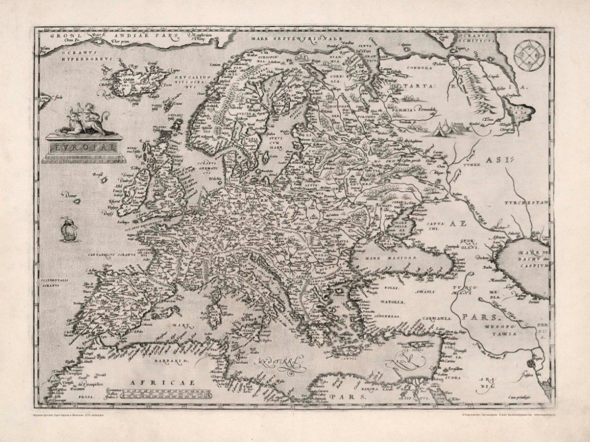 Репринт карта Европы и Московии Ортелий А 